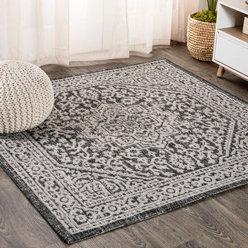 Sinjuri Medallion Textured Weave Indoor/outdoor Square Rug